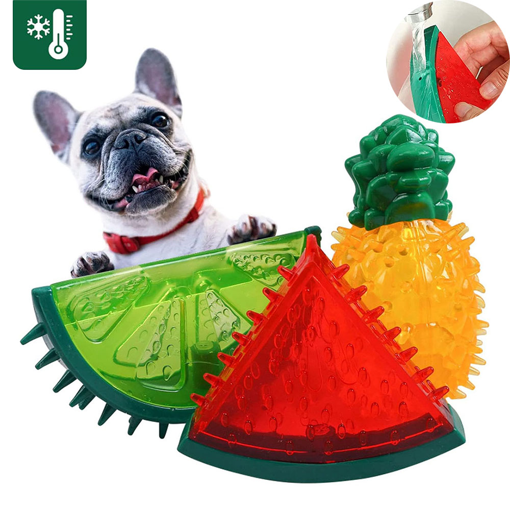 Indestructible Dog Chew Toy - ของเล่นเย็นสำหรับสัตว์เลี้ยง แช่แข็งได้ สำหรับสุนัขและแมว ลายสับปะรด มะนาว แตงโม
